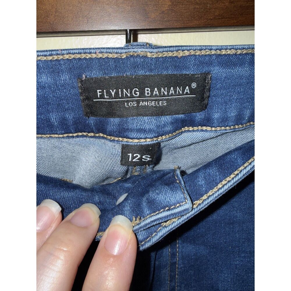 Flying Banana High Rise Flare Jeans Size 12S Blue Stretch Denim - Picture 4 of 9